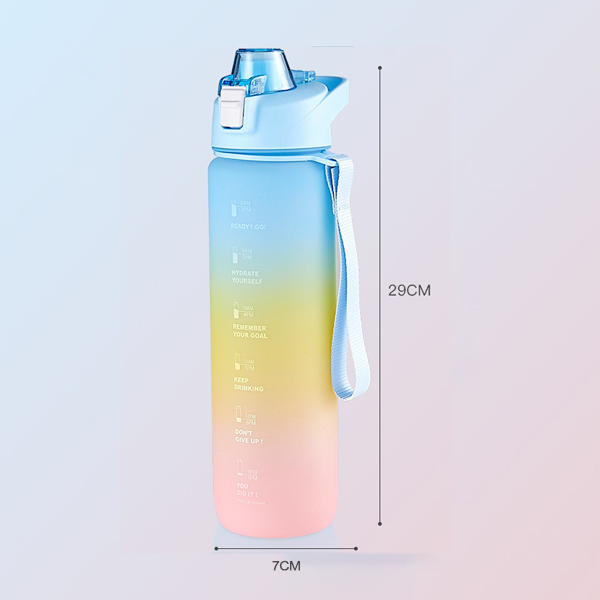 1300ML(46oz) Gradient Color Sports Water Bottle Leakproof Water Bottle with Scale Time Marker