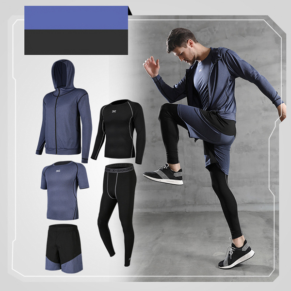 5Pcs Men's Compression Pants Shirt Top Long Sleeve Jacket Athletic Sets Gym Clothing Mens Workout